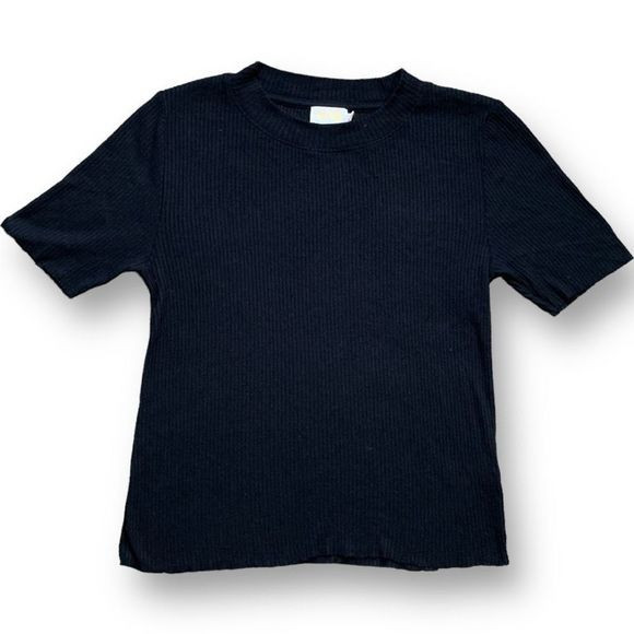 Nation LTD Top Black Cropped Knit Ribbed Short Sleeve Round Neck Ethically Made | Poshmark