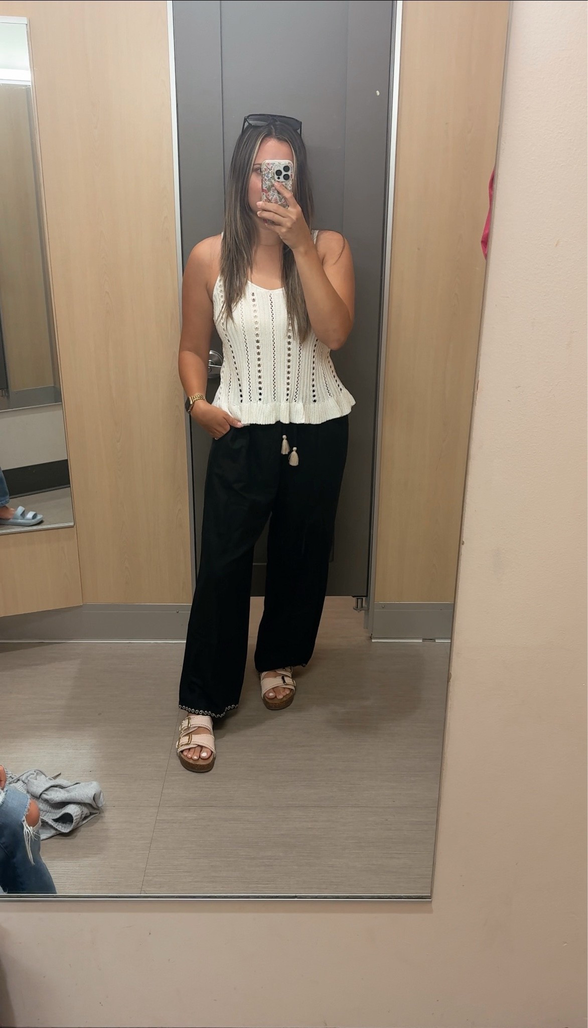 Crochet summer tank and pull-on pants with embroidered hem  from target