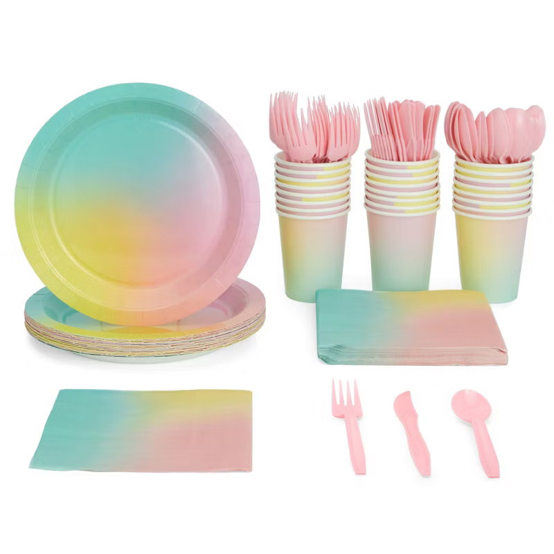 Blue Panda 144 Pieces Disposable Rainbow Dinnerware Set, Pastel Party Supplies and Decorations, (... | Target
