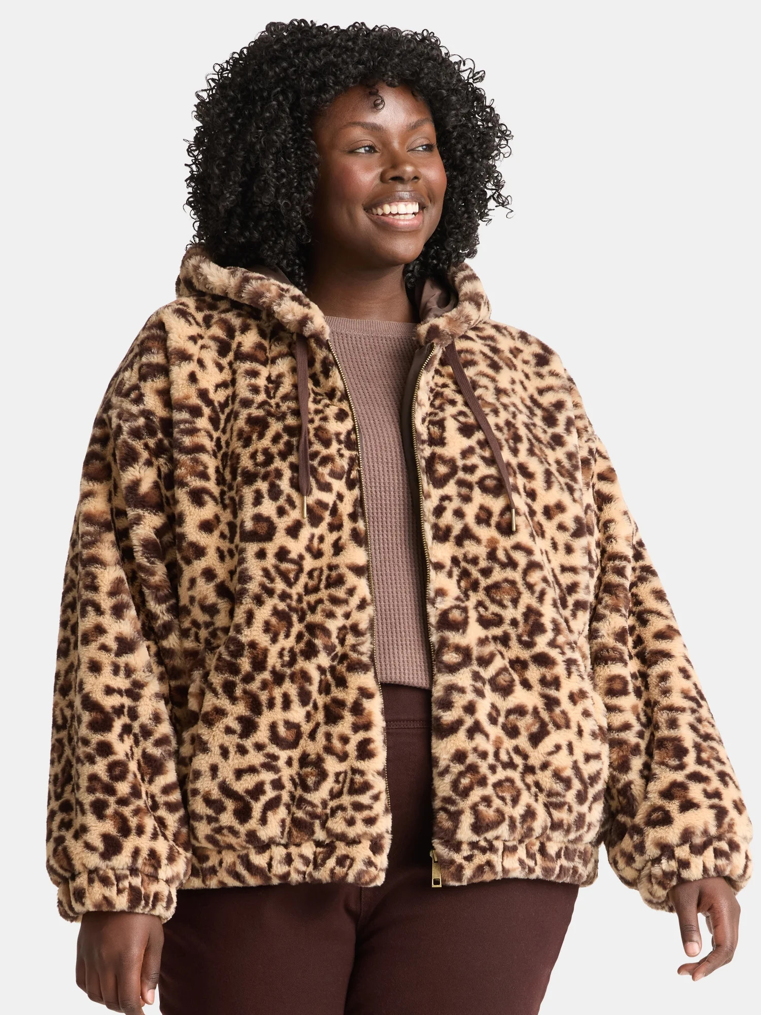 Time and Tru Women's and Women's Plus Faux Fur Hoodie Jacket, Sizes XS-2X | Walmart (US)