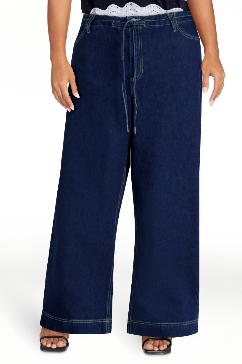 Free Assembly Women's and Women's Plus Loose Fitting Wide Leg Jeans with Adjustable Tie Waist, 32... | Walmart (US)
