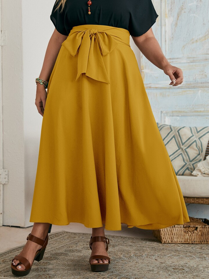 SHEIN LUNE Plus Solid Tie Front Skirt | SHEIN