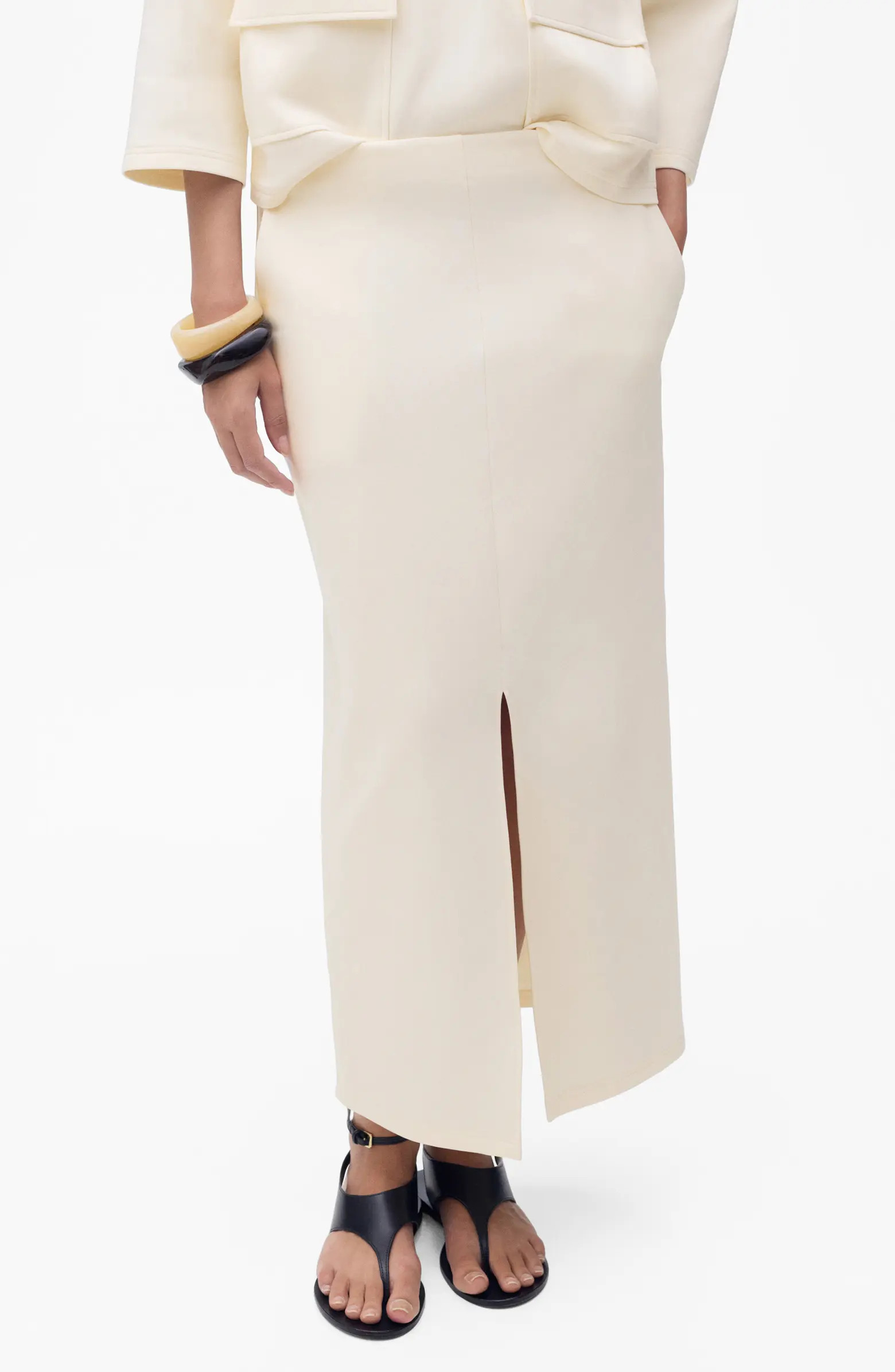 Cotton Midi Skirt with Front Slit | Nordstrom