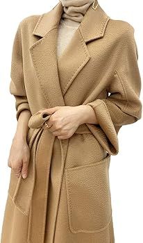 Ladies Double-Faced Cashmere Coat high-end Water Ripple 2020 Autumn Winter Long Loose Wool Coat (... | Amazon (US)