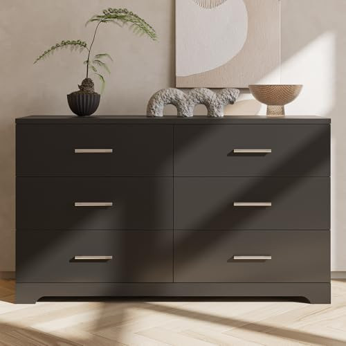 HOBBYZOO Black 6-Drawer Bedroom Dresser, Wooden Storage Chest with Anti-Tipping Device, 47 Inch Long Furniture, Ideal for Bedroom, Nursery, 55.1" X 15.7" X 31.5" | Amazon (US)
