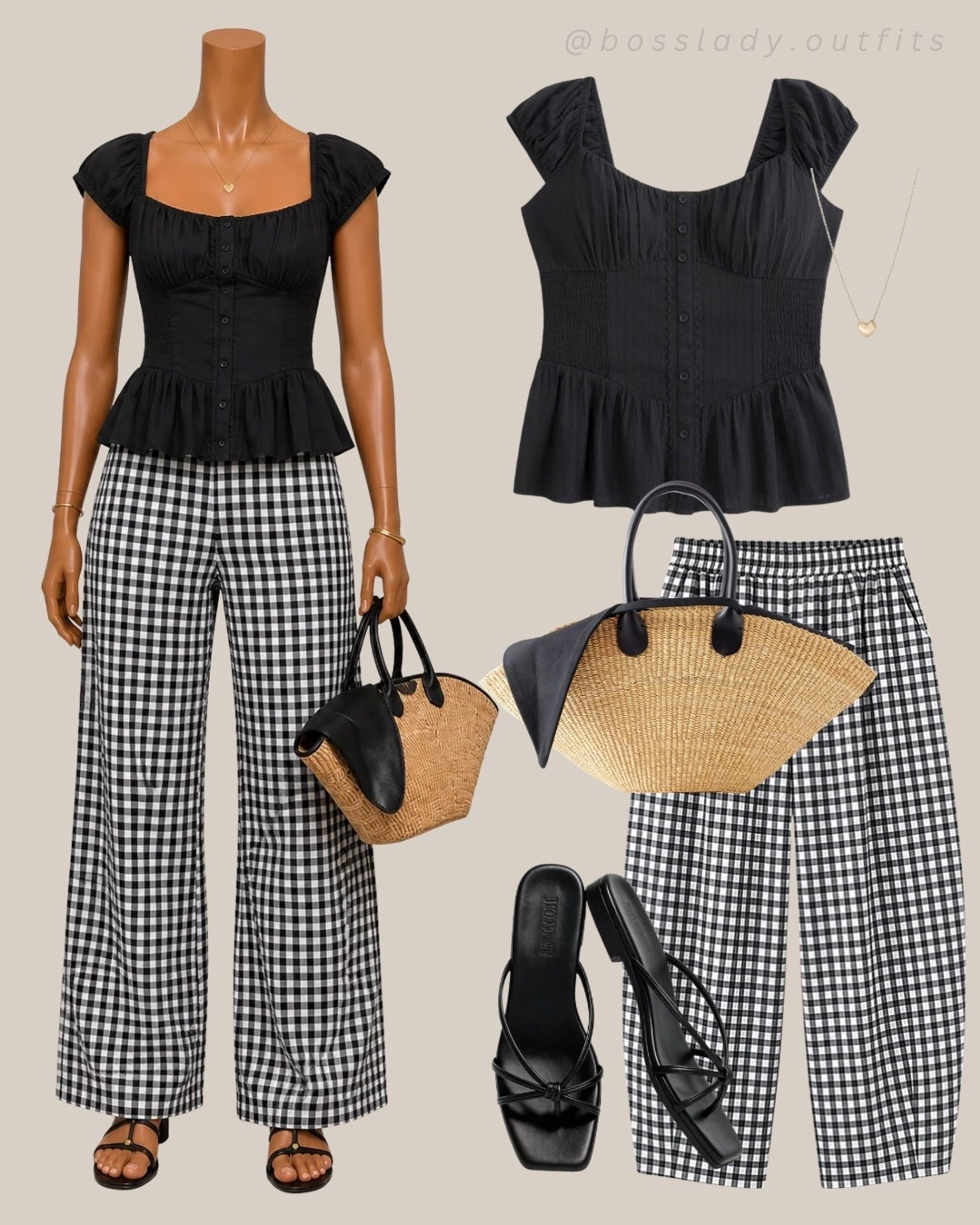 this outfit is giving picnic in the south of france

Tags: gingham pants outfit, black top and pants, summer outfit inspo, vacation outfit idea, straw bag outfit, casual chic outfit, airport outfit, everyday outfit, date night outfit, simple outfit inspo

#LTKstyletip #LTKsummer #LTKbag