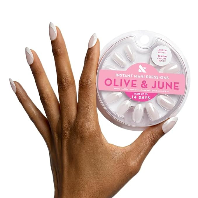 Olive & June Instant Mani Press-On Nails | (Glue) Medium, Oval 42 Fake Nails, 21 Sizes | Non-Toxi... | Amazon (US)