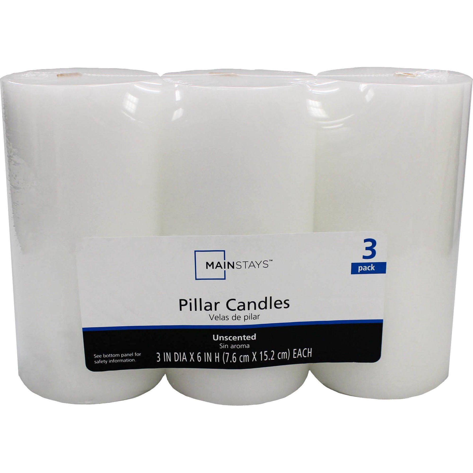 Mainstays Unscented Pillar Candles, 3-pack, White (3x6 inches), Burn Time Range 75-90 Hours | Walmart (US)