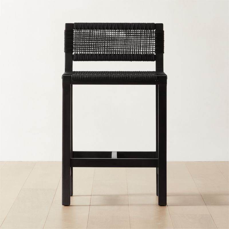 Wrapped Modern Black Leather Counter Stool | CB2 | CB2