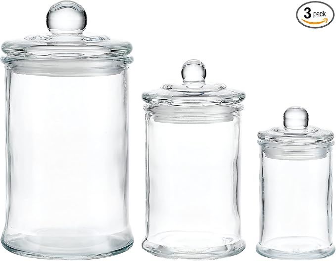 KMWARES 3PCs Set Small Mini Clear Glass Premium Quality Apothecary Jars/Bathroom Storage/Vanity O... | Amazon (US)