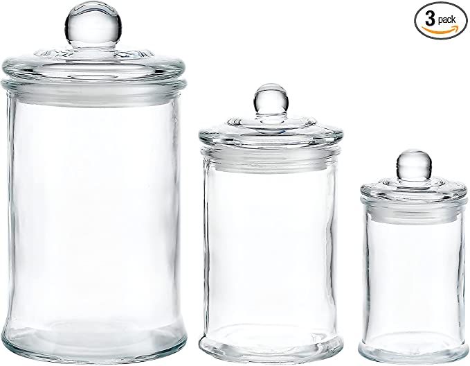 KMWARES 3PCs Set Small Mini Clear Glass Premium Quality Apothecary Jars/Bathroom Storage/Vanity O... | Amazon (US)