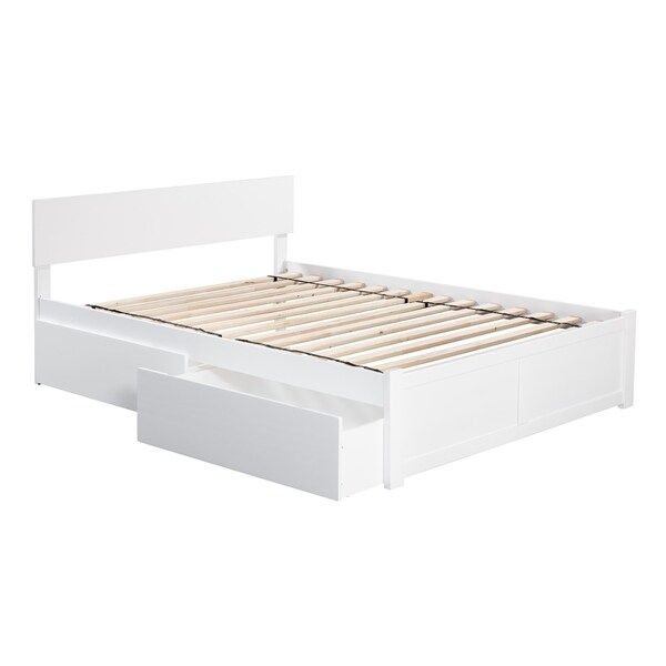 Orlando Queen Platform Bed with Flat Panel Foot Board and 2 Urban Bed Drawers in White | Bed Bath & Beyond