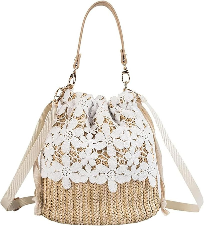 Straw Bags for Women Hand-woven Bucket Straw Bag Small Straw Tote Summer Beach bag | Amazon (US)