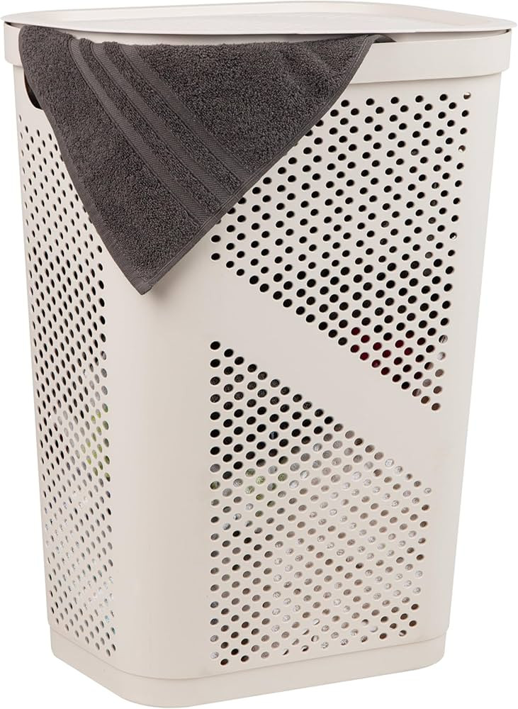 Mind Reader 60L Slim Laundry Hamper, Clothes Basket, Lid, Ventilated, Plastic, 17.25"L x 13.75"W ... | Amazon (US)