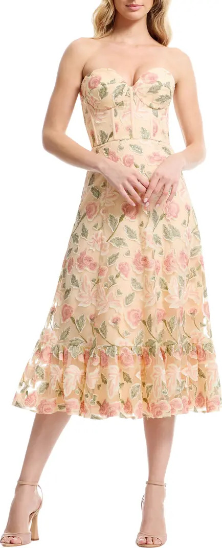 Carina Floral Appliqué Strapless Cocktail Dress | Nordstrom