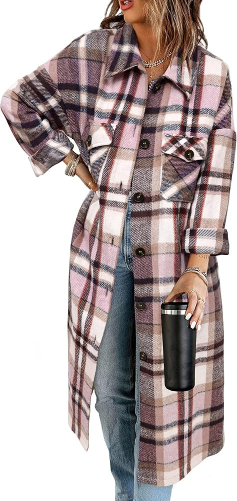 KIRUNDO Women's 2024 Fall Winter Flannel Plaid Shirts Jacket Casual Long Sleeve Boyfriend Button ... | Amazon (US)