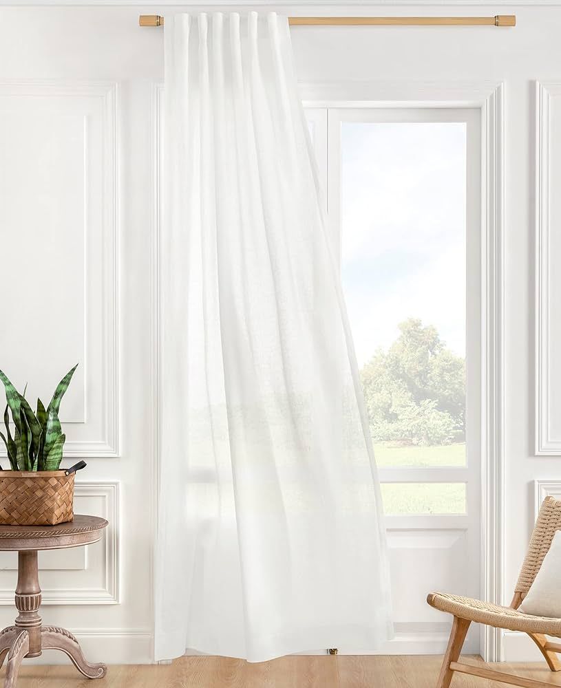 Linen Sheer Curtain White Panel - Window Natural Linen Sheer Panel for Bedroom Living Room Farmho... | Amazon (US)