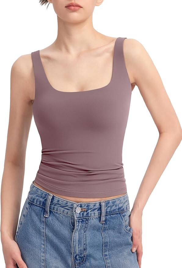 PUMIEY Women's Square Neck Tank Top Sleeveless Double Lined Basic Tops Sharp Collection | Amazon (US)
