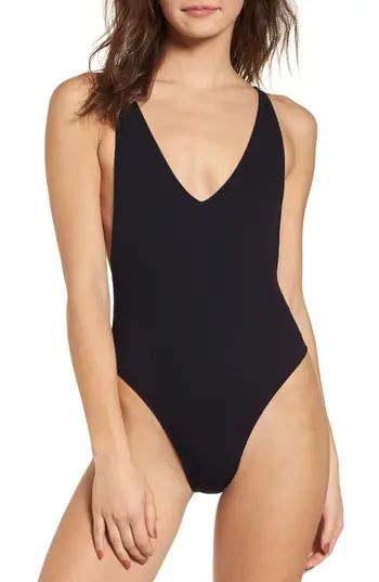 Women's Topshop Pamela Ribbed Swimsuit, Size 10 US (fits like 10-12) - Black | Nordstrom