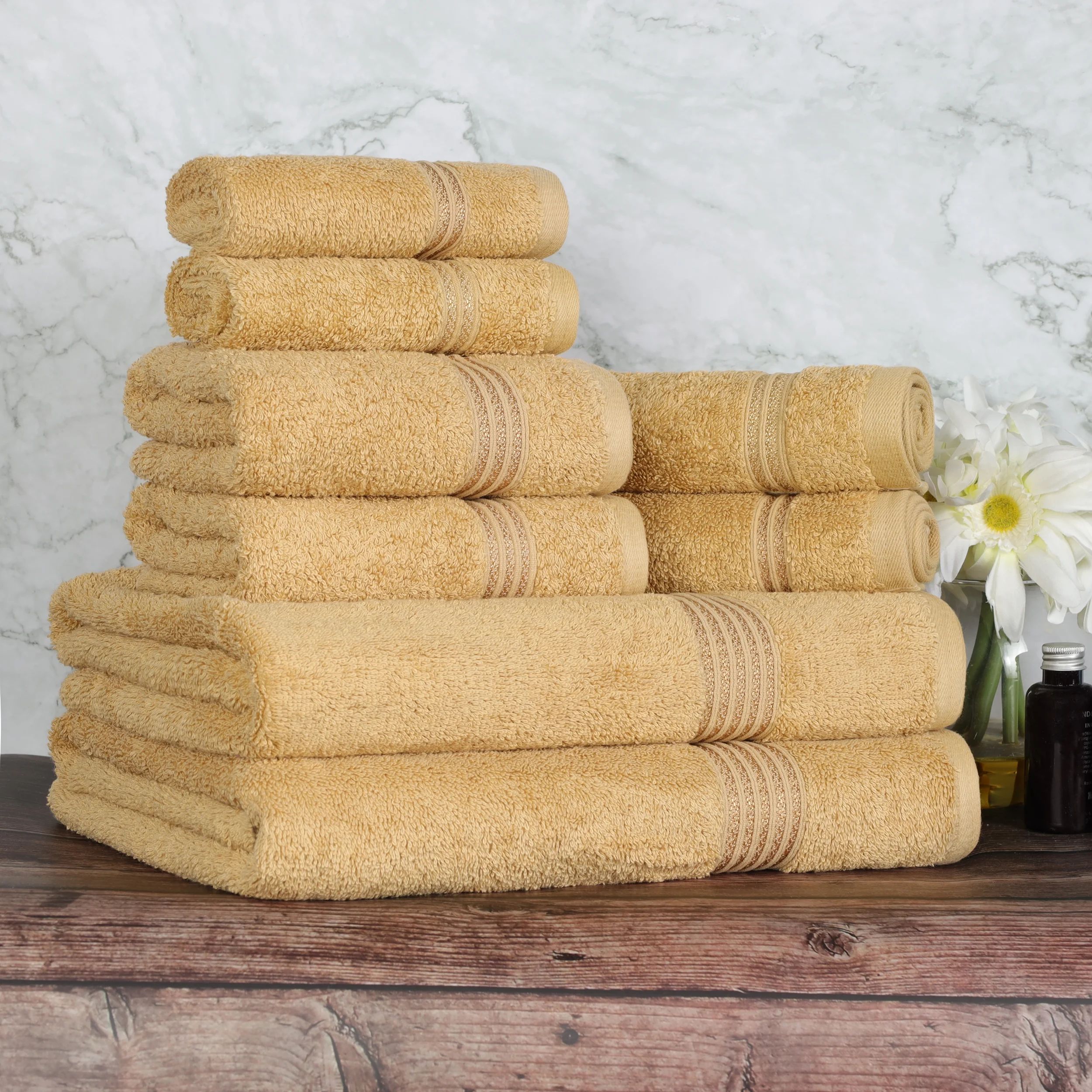 BNM Egyptian Cotton Medium Weight 8-Piece Towel Set, Gold | Walmart (US)