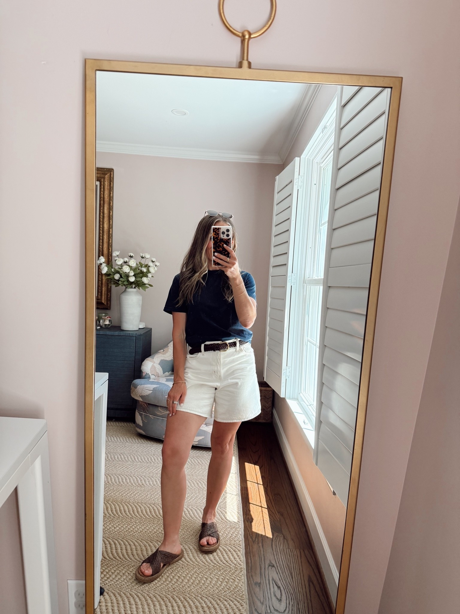 Size up in the SoldOut NYC T-shirt (wearing a small), and levi denim shorts (wearing a 27). The quince belt is my most worn!

#LTKmomlife #LTKPetite #LTKOver40