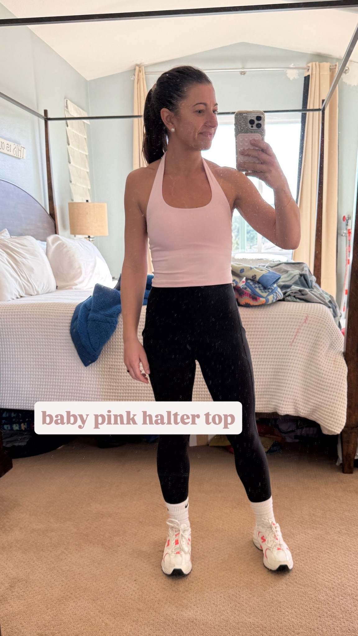 baby pink + black forever 🩷🖤
today was bodyweight conditioning and this top is the real MVP. supportive without feeling tight, flattering but still lets you move, and somehow makes lunges and planks feel a tiny bit cuter.

i love a workout fit that feels feminine but still shows up for the work. this halter style keeps everything in place, doesn’t dig in, and layers so well under jackets or sweatshirts after class. it’s been on repeat for burn days, errands after, and honestly anytime i want to feel strong and soft at the same time.

fit notes for reference:
5’3”
130 lbs
wearing size small in the top and leggings
sneakers fit true to size


baby pink workout top
halter sports bra top
pink gym outfit
lululemon align leggings black
new balance 530 sneakers women
bodyweight workout outfit
burn boot camp outfit
cute gym outfit women

#LTKValentine #LTKmomlife #LTKfitnessgoals