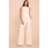 Tall Cream Tailored Woven Wide Leg Trousers | PrettyLittleThing UK