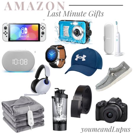 Amazon last minute gift ideas for guys, gifting, holiday gift ideas, white elephant gifts, party gifts, cameras, heated blankets, baseball halts, Nintendo switch, silencing, headphones, electric toothbrush, shoes, sound machine alarm clock, belts, mixers, watches, YoumeandLupus, holiday gift guide 

#LTKHoliday #LTKGiftGuide #LTKSeasonal