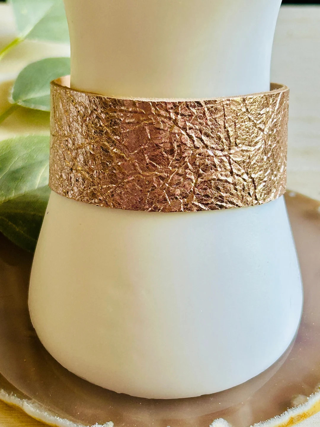 Rose Gold Leather Cuff Bracelet, USA Made - Etsy | Etsy (US)