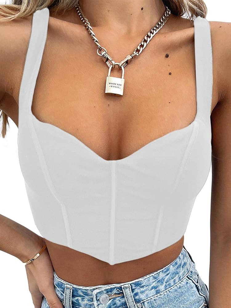 Women Ruched Y2k Corsets Crop Top Stretchy Strappy Square Neck Camis Tank Tube Top | Amazon (US)