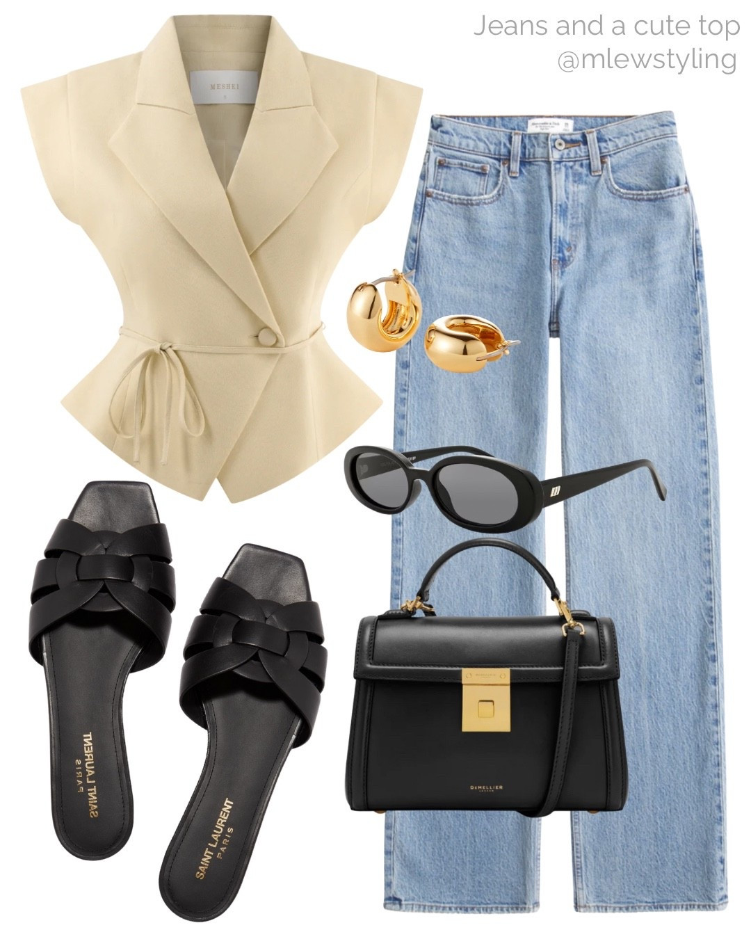 Jeans and a cute top ✨

Tags: Abercrombie jeans, Meshki top, saint Laurent tribute sandals, JE PEI bag, le specs sunglasses, Jenny bird hoop earrings, chic outfit, neutral look, date night, drinks with friends 

#LTKShoeCrush #LTKItBag #LTKStyleTip