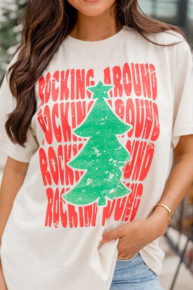 Rocking Around Christmas Ivory Oversized Graphic Tee | Pink Lily