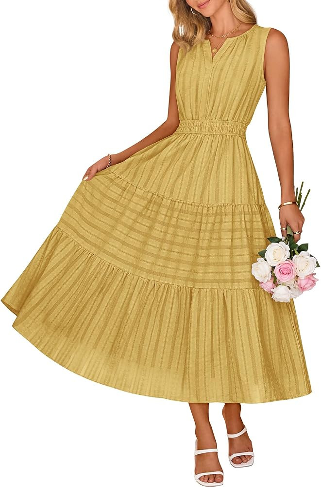 MEROKEETY Summer Casual Sleeveless V Neck Midi Maxi Cotton Dress Women 2026 | Amazon (US)