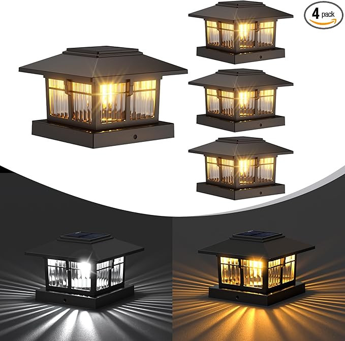 4x4 Solar Post Cap Lights, 4 Pack Fence Deck Post Lights Outdoor Solar Powered Waterproof with Tw... | Amazon (US)