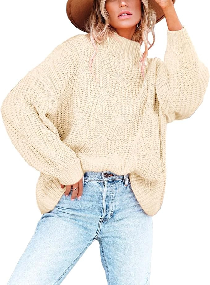 Women's Oversized Crewneck Sweater Drop Shoulder Loose Long Sleeve Knit Pullover Sweater | Amazon (US)
