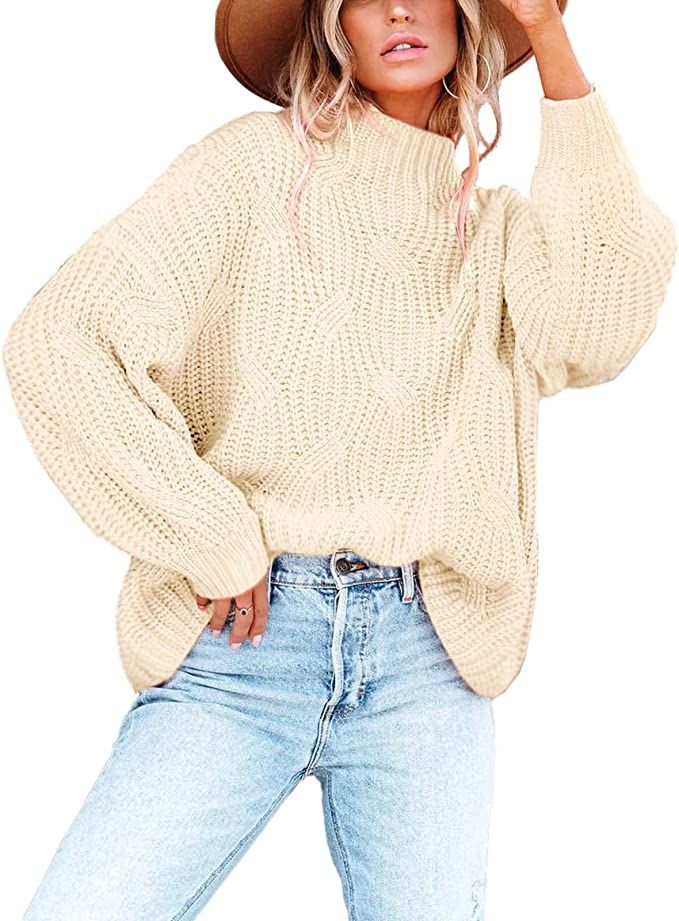 Women's Oversized Crewneck Sweater Drop Shoulder Loose Long Sleeve Knit Pullover Sweater | Amazon (US)