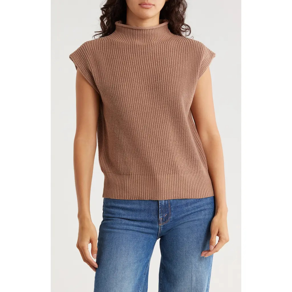 Blu Pepper Mock Neck Cap Sleeve Sweater in Mocha at Nordstrom Rack, Size Small | Nordstrom Rack