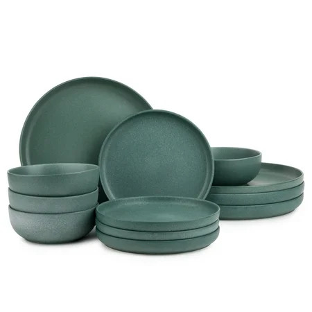 Thyme & Table 12-Piece Stoneware Dinnerware Set, Caspian Green Collection | Walmart (US)