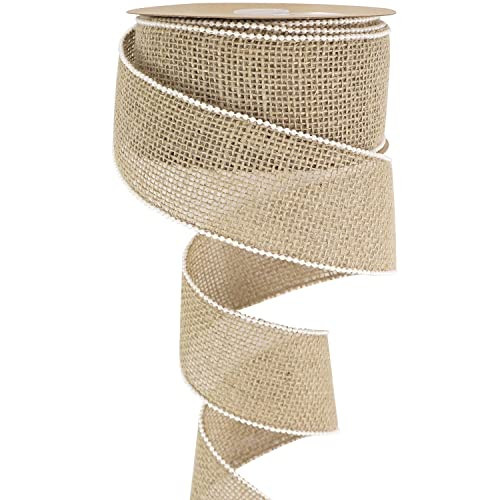 MEEDEE Natural Burlap Hessian Ribbon with Pearl Wired Embellishment - 2.5 Inch Burlap Wedding Ribbon for Chair Bows, Gift Baskets, Wreaths | Amazon (US)