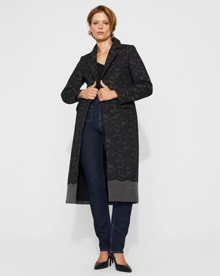 Women's Lace Wool-Blend Melton Coat in Heathered Gray w/ Blk Lace size Small | White House Black Market | White House Black Market