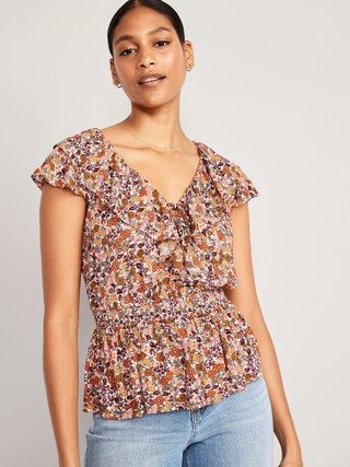 Waist-Defined Sleeveless Ruffle-Trim Top for Women | Old Navy (US)