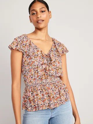 Waist-Defined Sleeveless Ruffle-Trim Top for Women | Old Navy (US)