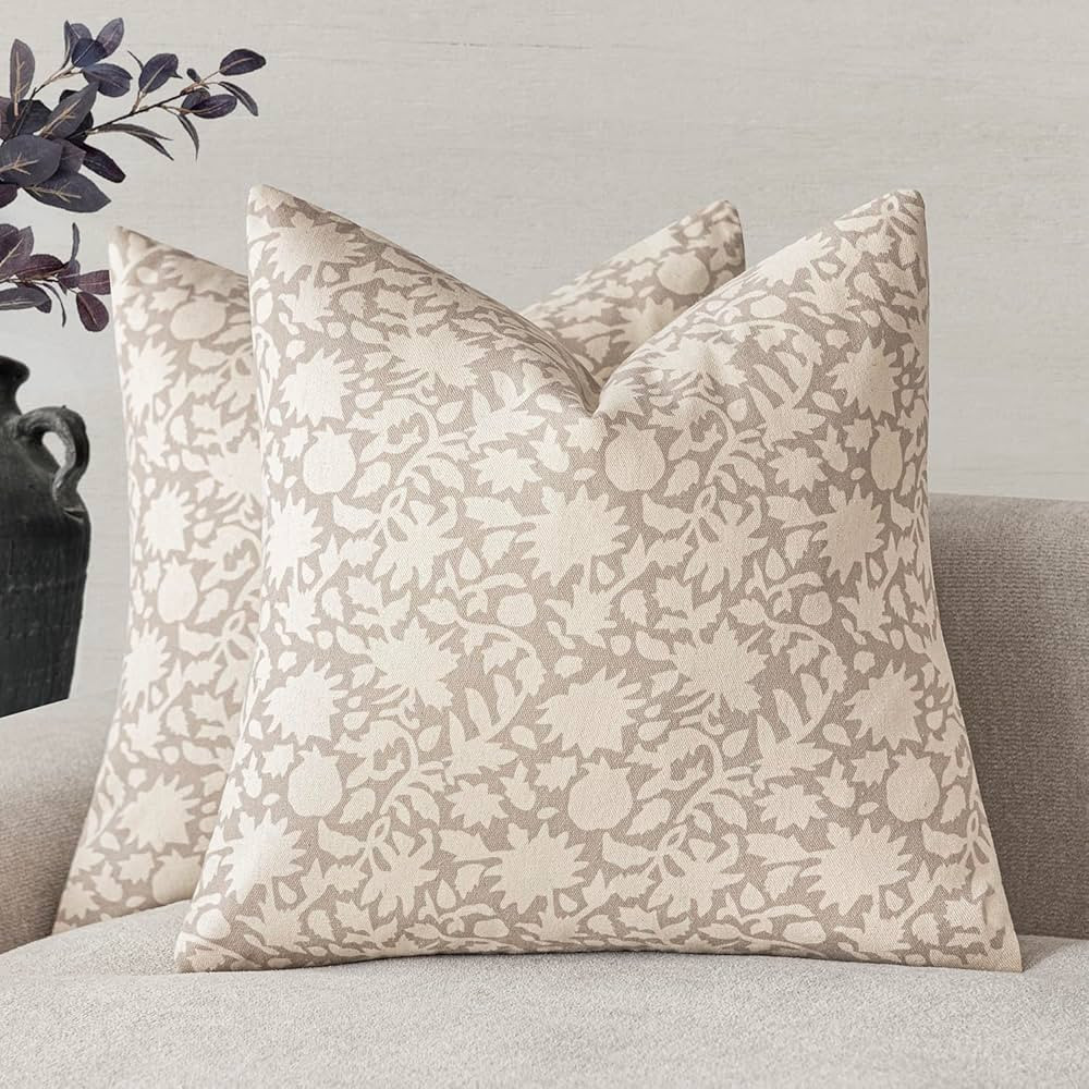 Foindtower Set of 2 Decorative Neutral Floral Throw Pillow Covers Accent Farmhouse Cushion Covers... | Amazon (US)