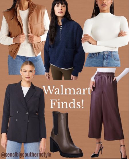 Walmart Fall Fashion Finds! Love the puffer vest and faux leather pants! The bodysuit is so slimming! Walmart blazer!!

#LTKfindsunder50 #LTKworkwear #LTKstyletip