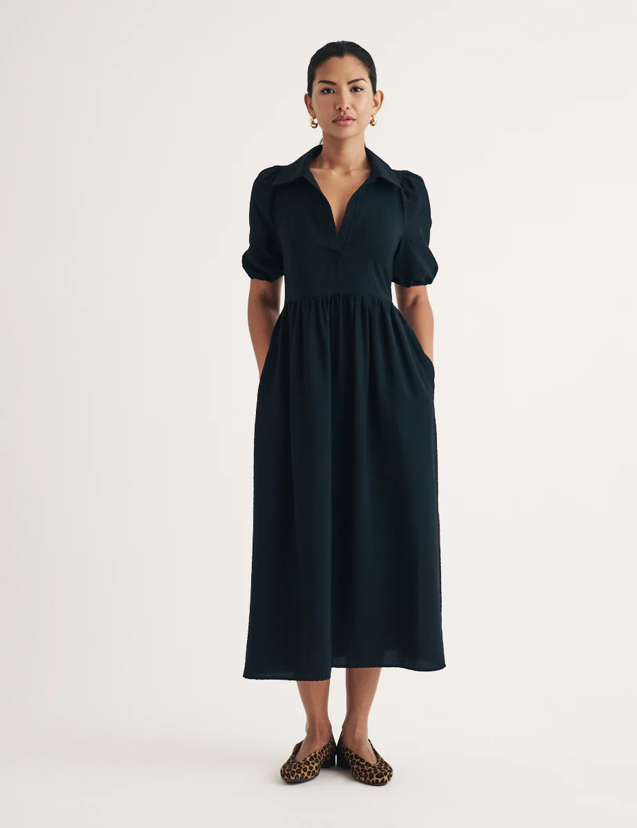 Black Open Collar Hebe Midi Dress | Nobody's Child