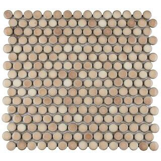Hudson Penny Round Truffle 12 in. x 12-5/8 in. Porcelain Mosaic Tile (10.7 sq. ft./Case) | The Home Depot