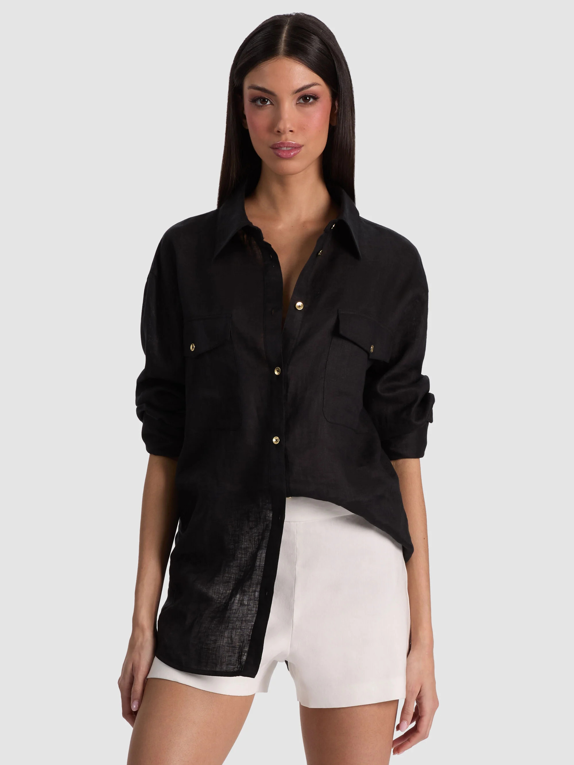 FINELY OVERSIZED LINEN BUTTON DOWN | Alice + Olivia