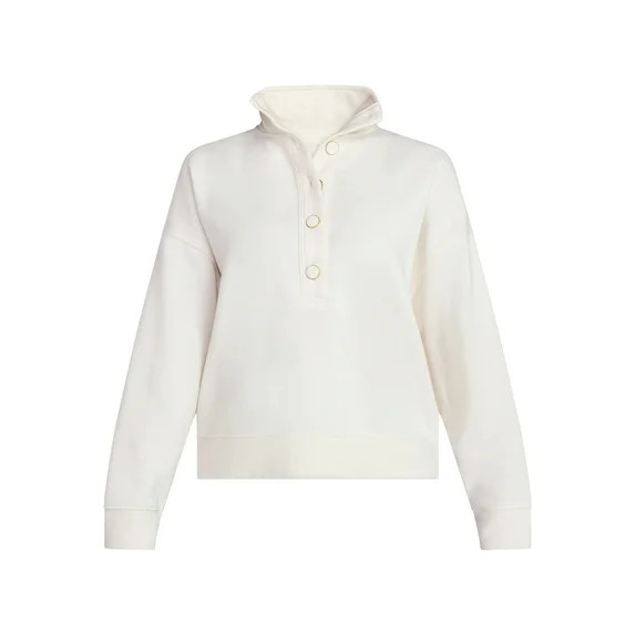 Time and Tru Women's Quarter Button Fleece Top with Long Sleeves, Size XS-4X | Walmart (US)