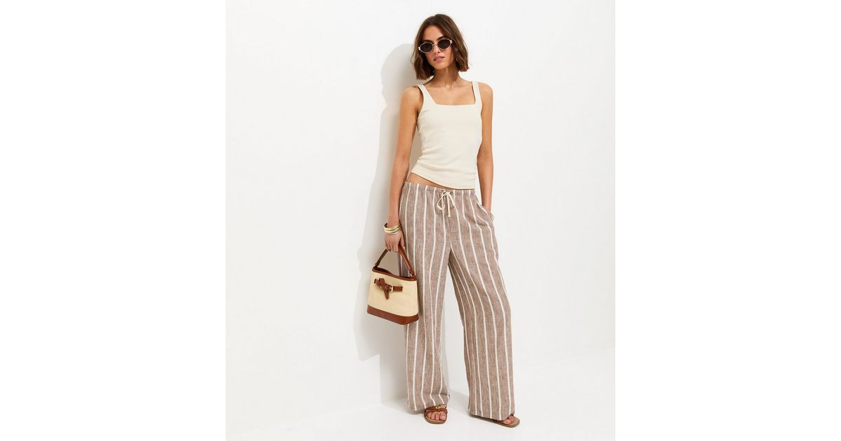 Brown Striped Wide Leg Trousers | New Look | New Look (UK)