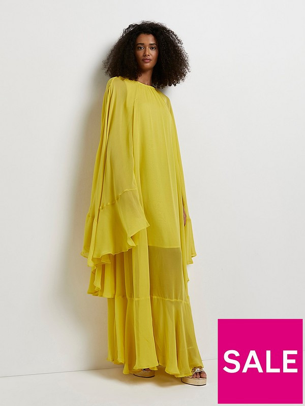River Island Layered Cape Dress-yellow | Very (UK)